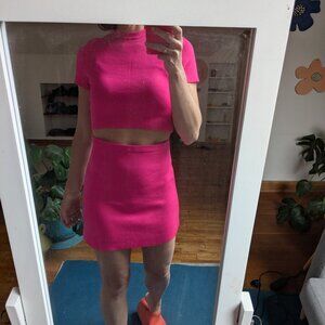 ZARA hot pink knit mini and crop top set